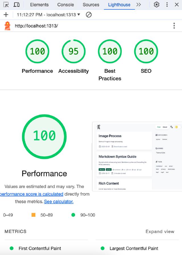 hugo theme lighthouse report after modification hugo theme lighthouse report after modification