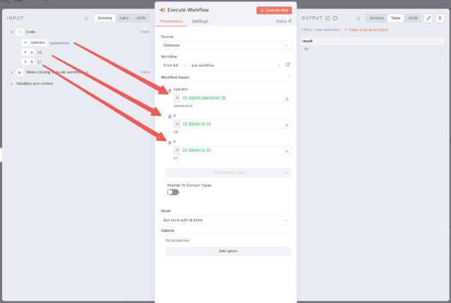 n8n execute workflow config