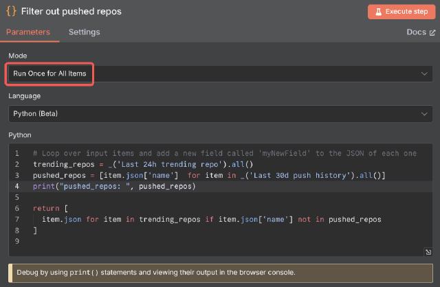n8n node: Filter out pushed repos n8n node: Filter out pushed repos